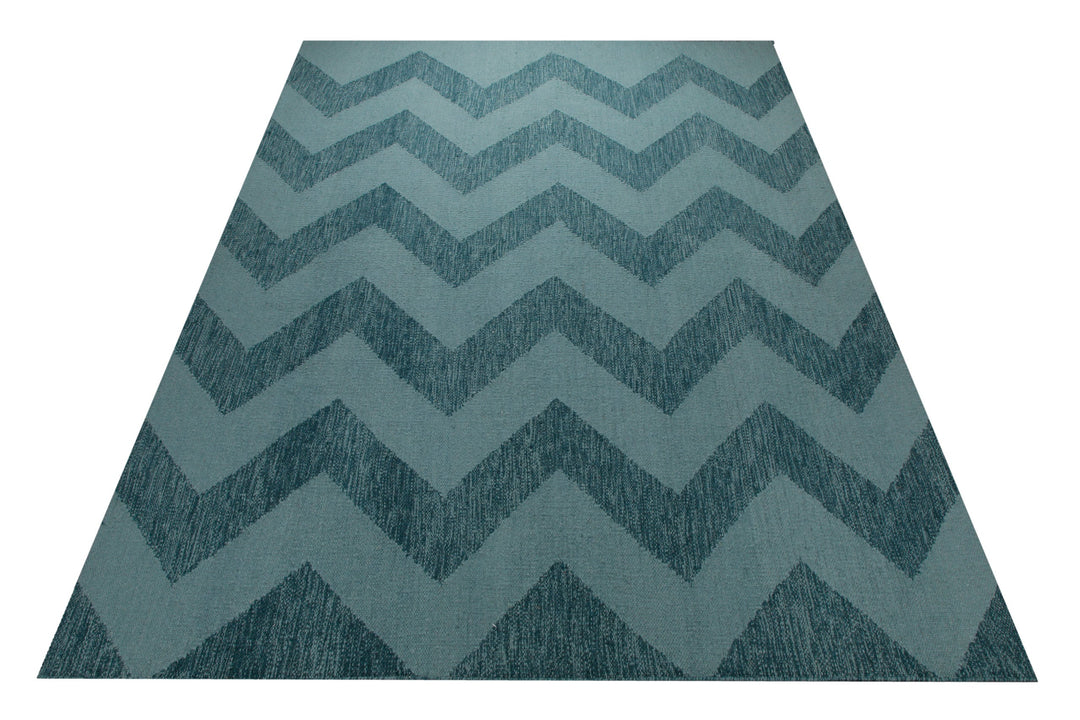 Handwebteppich Wolle Chevron petrol 160x230 cm – dekorativ im Raum inszeniert