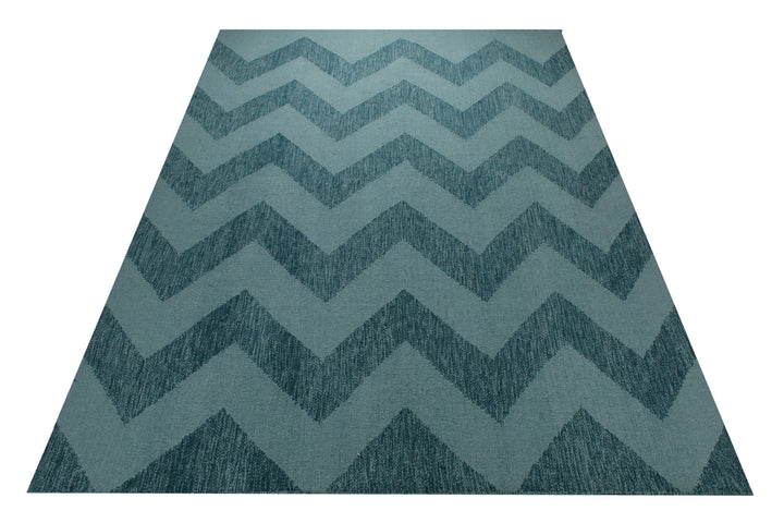 Handwebteppich Wolle Chevron petrol 160x230 cm – dekorativ im Raum inszeniert