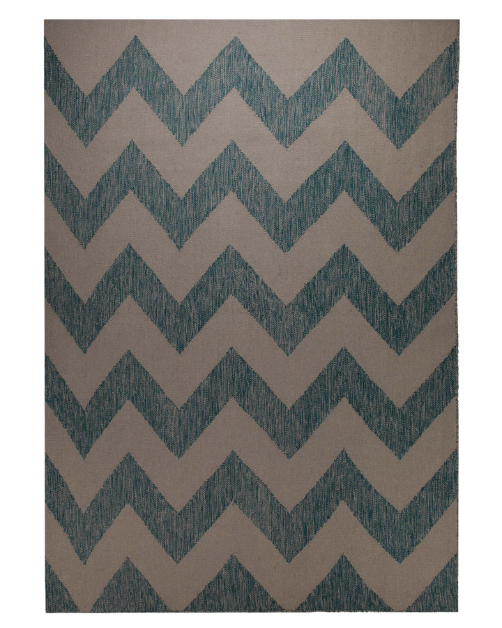 Handwebteppich Wolle Chevron petrol taupe 160x230 cm – Komplettansicht des Teppichs freigestellt