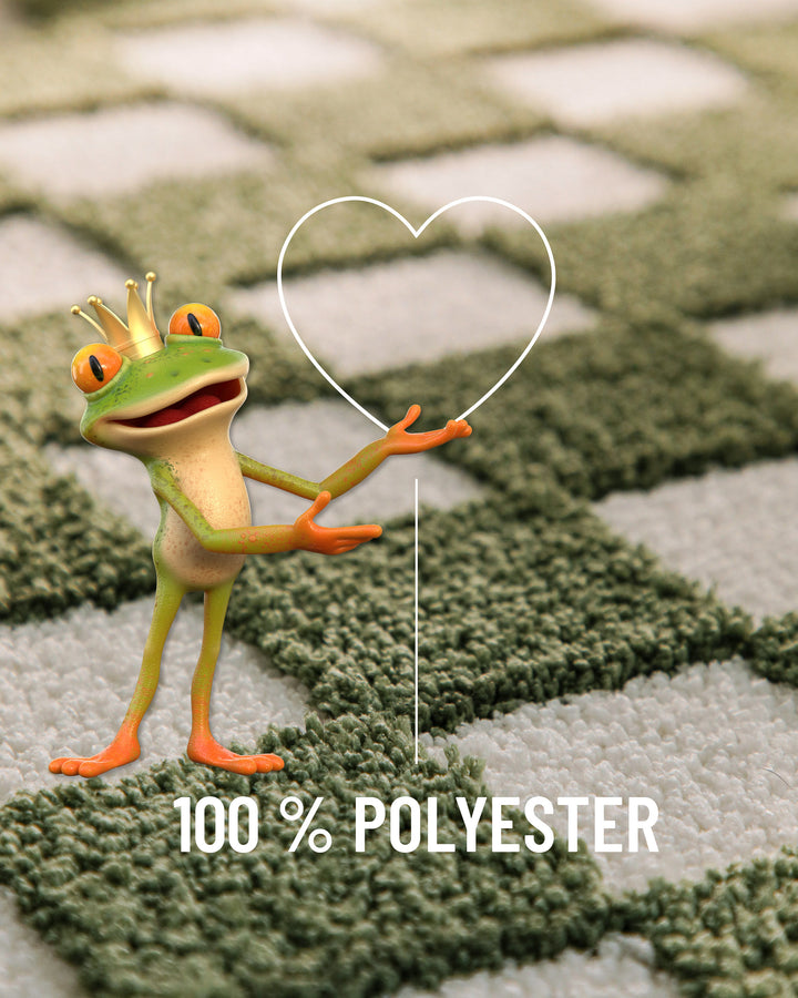 Badteppich Bobbi Grün Detailaufnahme Flor mit Einblendung Materialangabe 100 Prozent Polyester