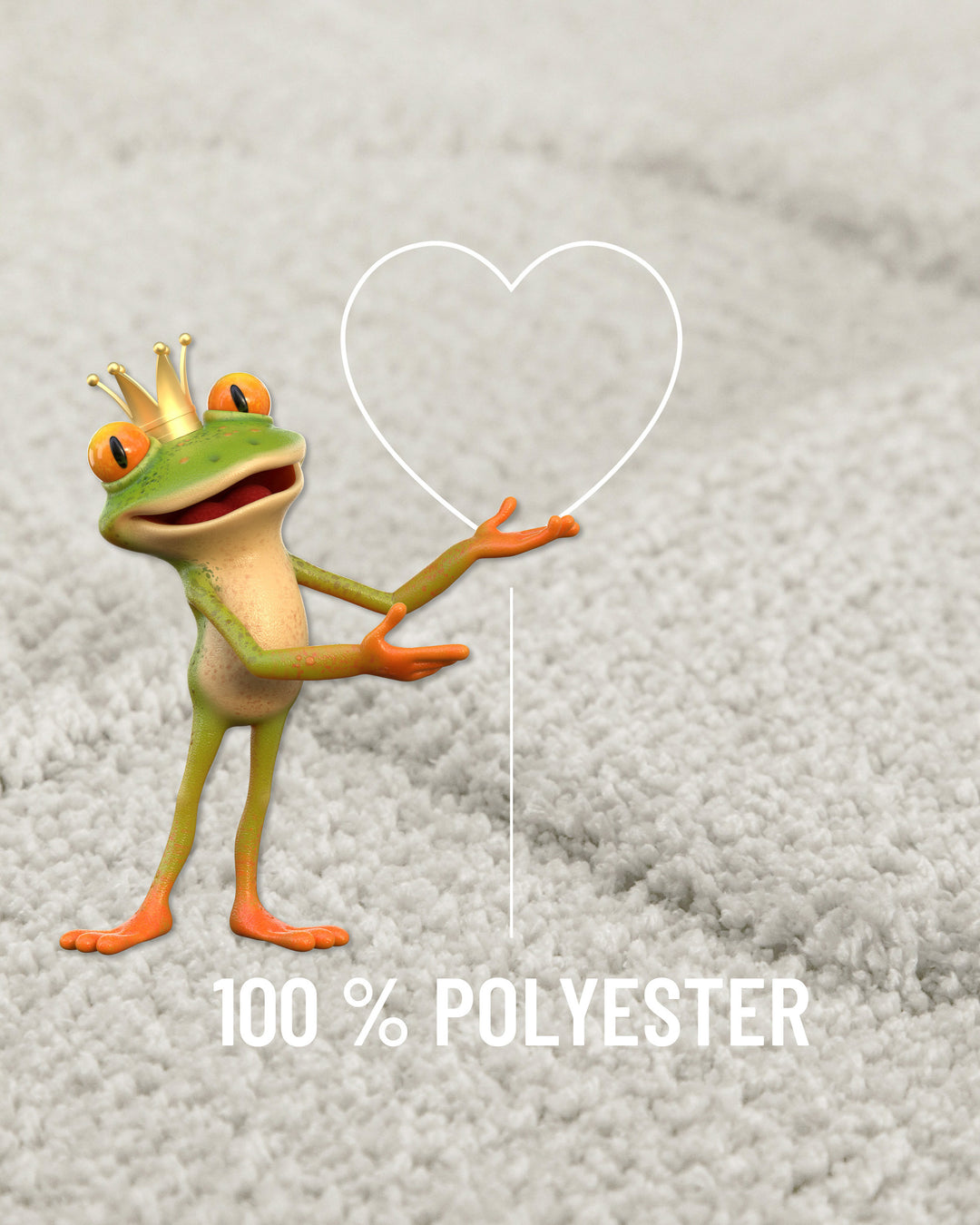 Badteppich Davie Weiß Detailaufnahme Flor mit Einblendung Materialhinweis 100 Prozent Polyester