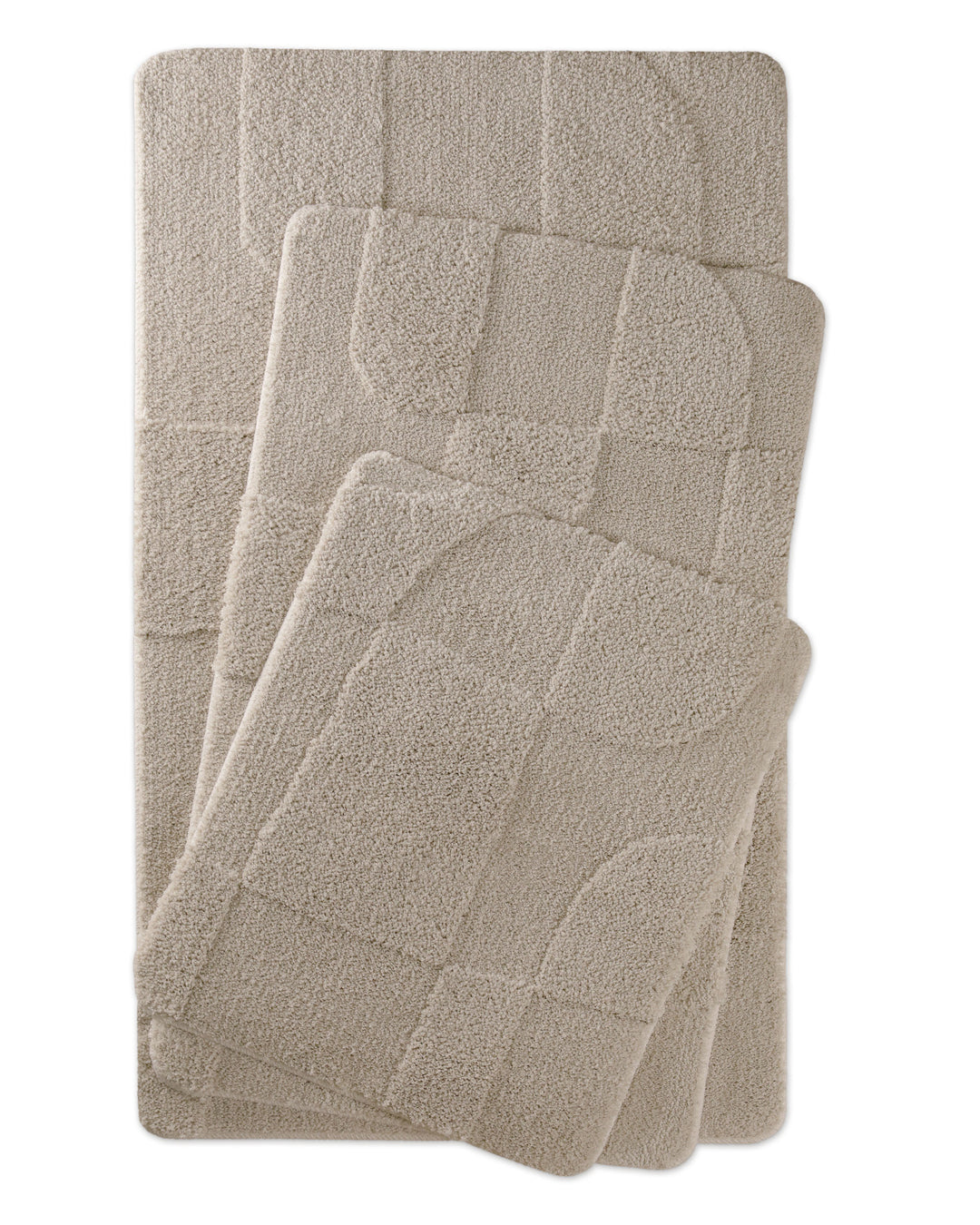 Badteppich Davie Grau zwei rechteckige Matten übereinander gelegt, Draufsicht mit geometrischem Reliefmuster