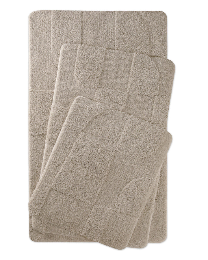 Badteppich Davie Grau zwei rechteckige Matten übereinander gelegt, Draufsicht mit geometrischem Reliefmuster