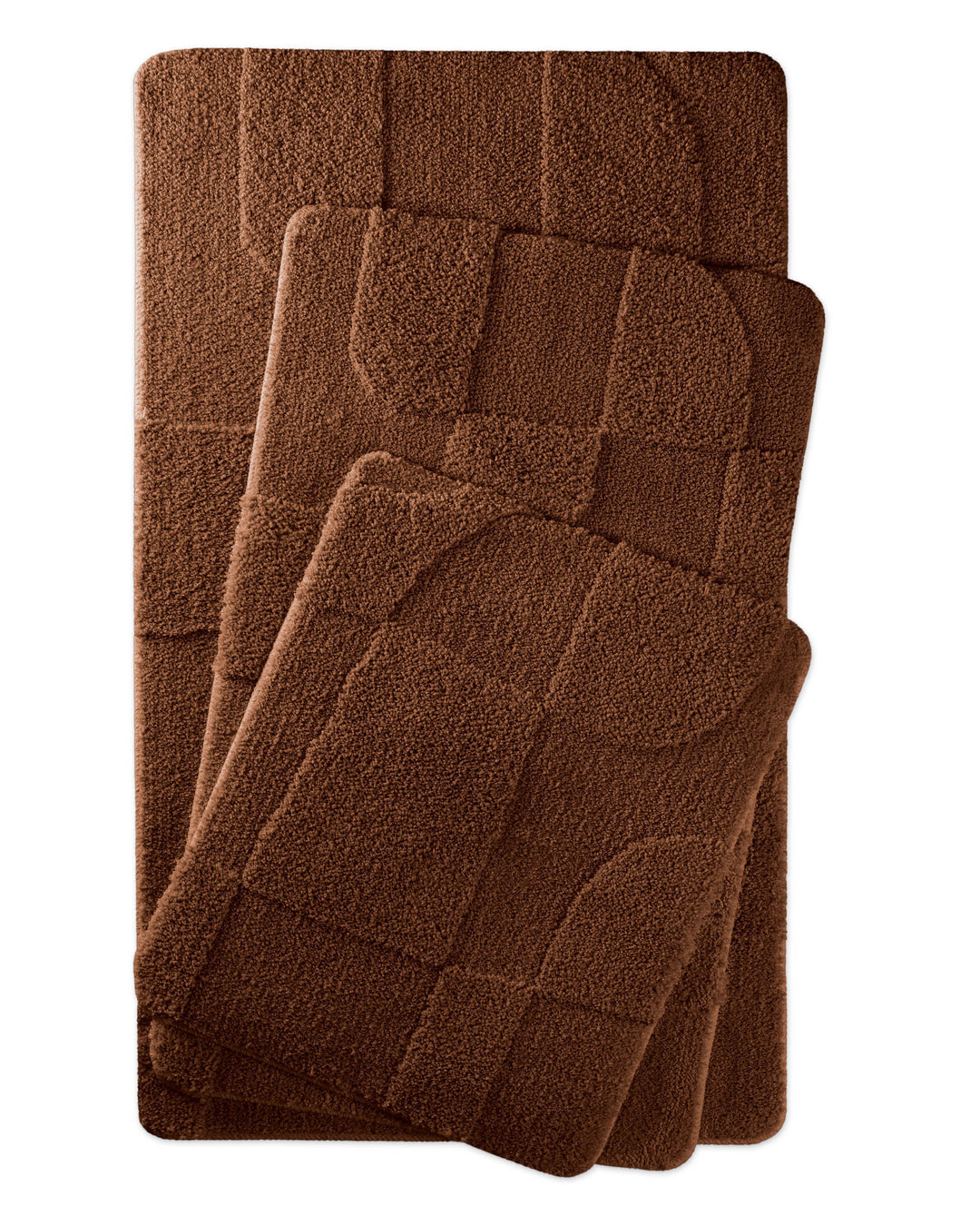 Badteppich Davie Braun zwei rechteckige Matten übereinander gelegt, Draufsicht mit geometrischem Reliefmuster