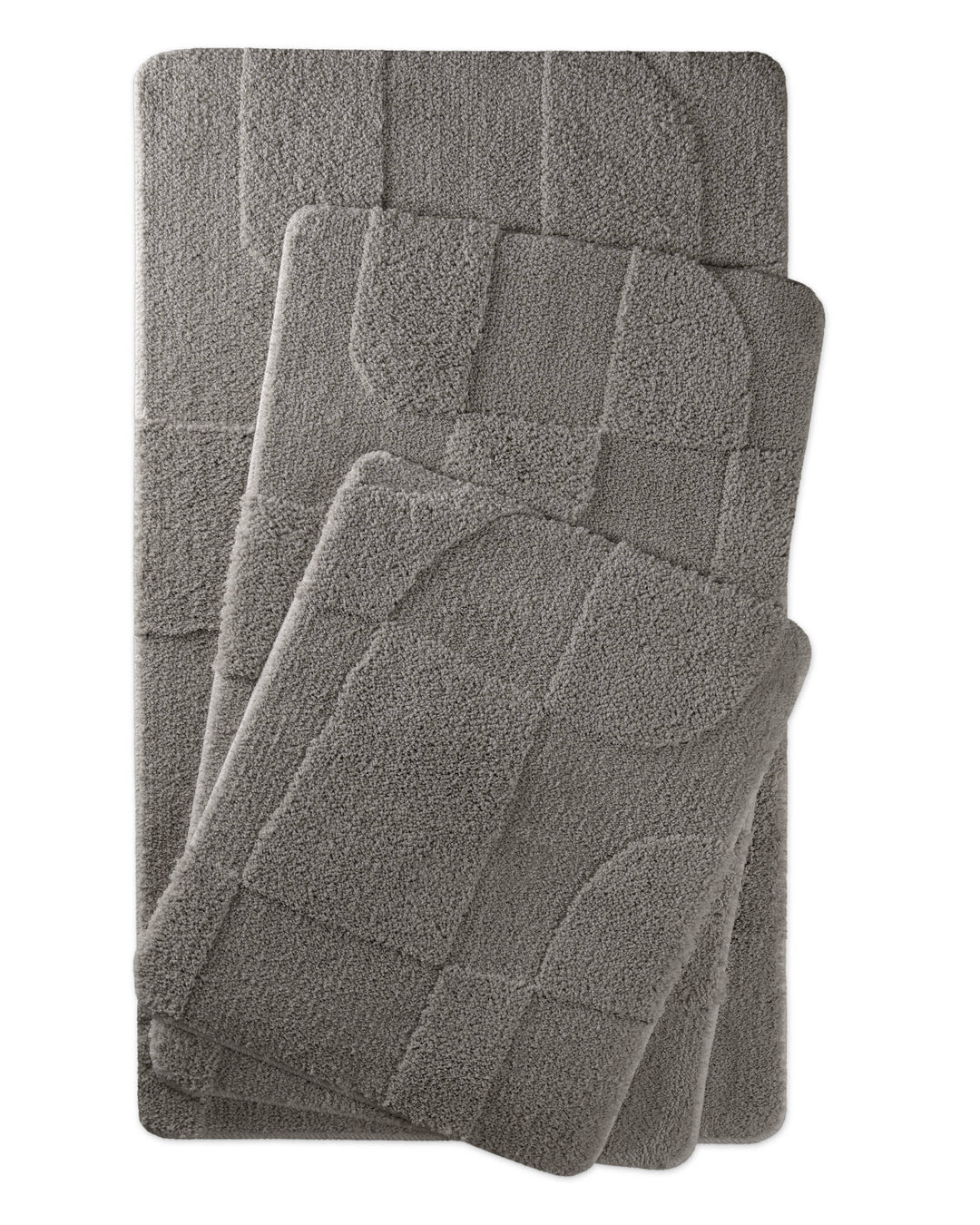 Badteppich Davie Basalt Grau zwei rechteckige Matten übereinander gelegt, Draufsicht mit geometrischem Reliefmuster