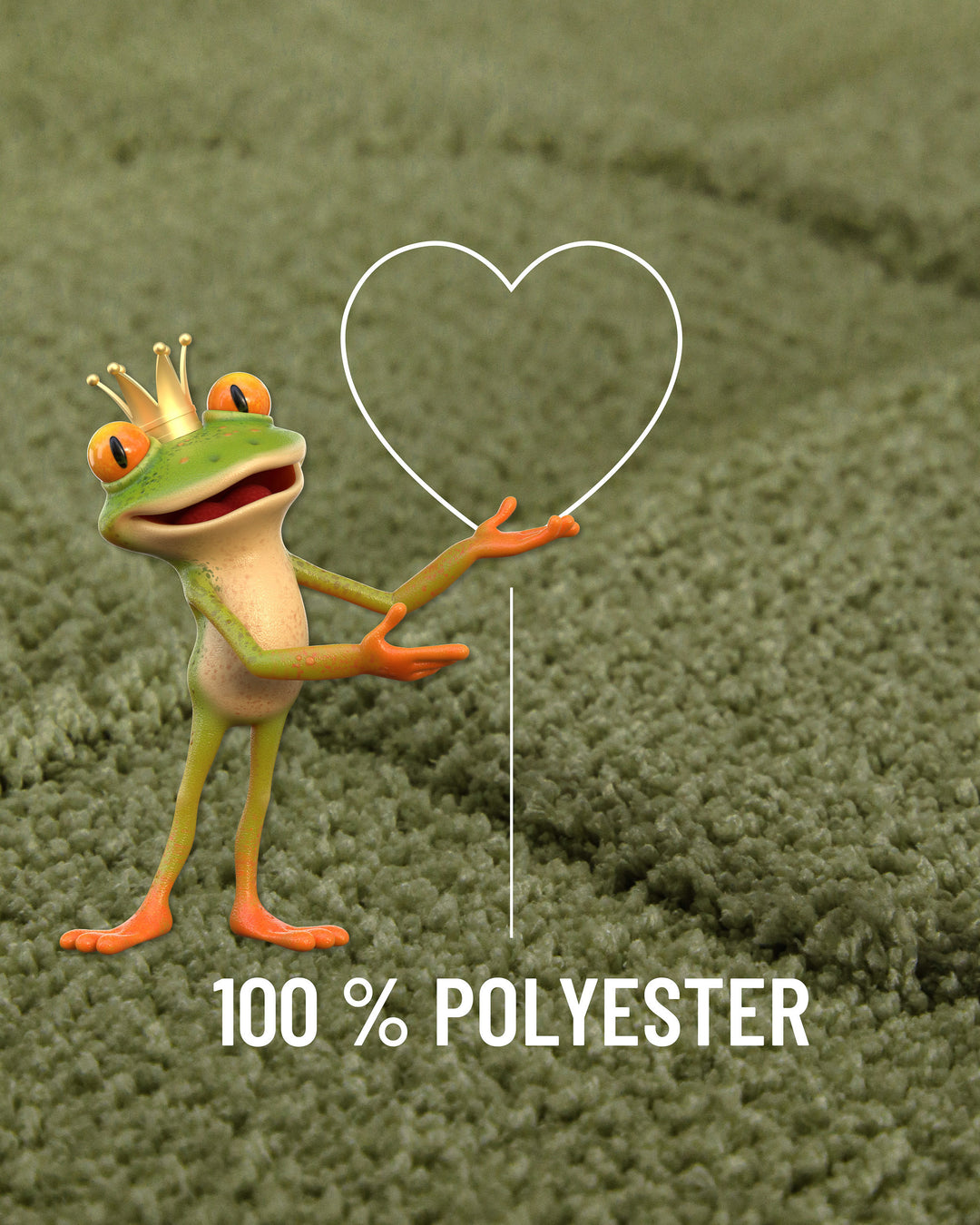 Badteppich Davie Reseda Grün Nahaufnahme des Flors mit eingeblendeter Materialangabe 100 Prozent Polyester