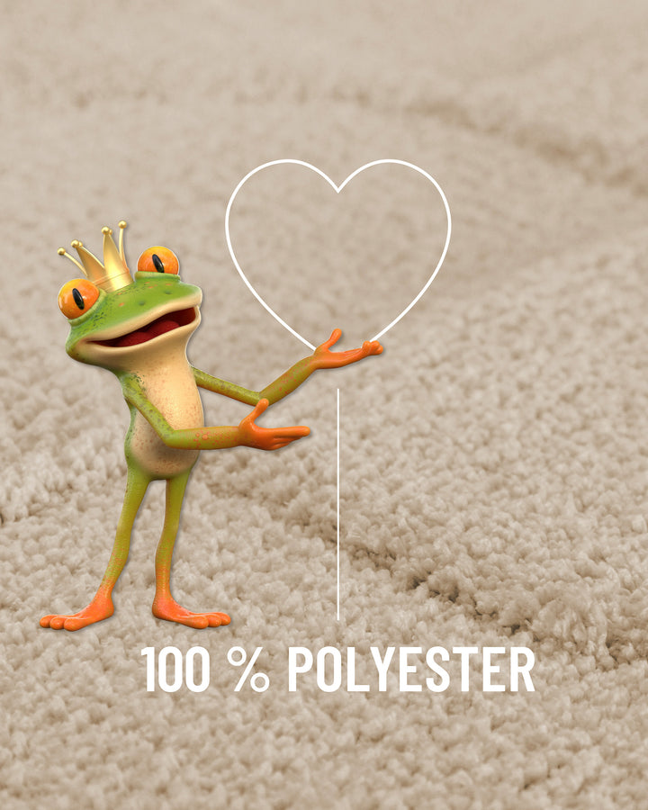 Badteppich Davie Creme Weiß Detailaufnahme Flor mit Einblendung Materialhinweis 100 Prozent Polyester