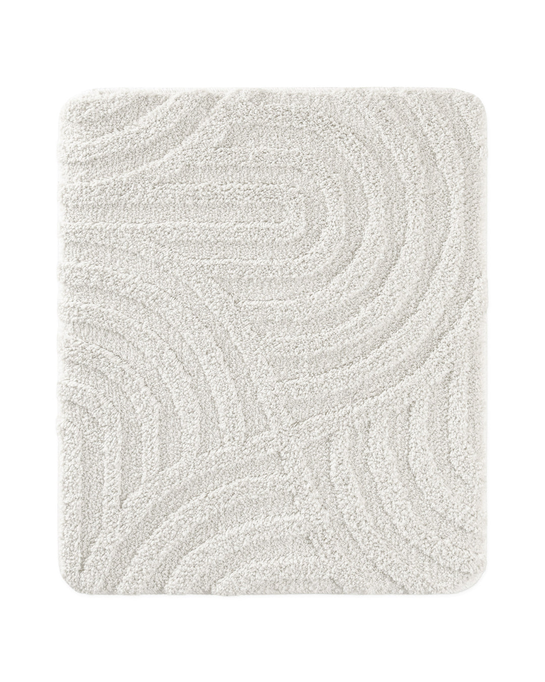 Badteppich Fiete Weiß rechteckig 55x65 cm, Draufsicht auf Matte mit eingeprägtem Linienmuster auf hellem Hintergrund