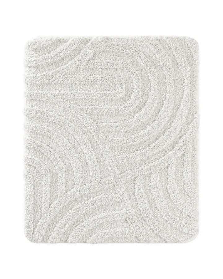 Badteppich Fiete Weiß rechteckig 55x65 cm, Draufsicht auf Matte mit eingeprägtem Linienmuster auf hellem Hintergrund