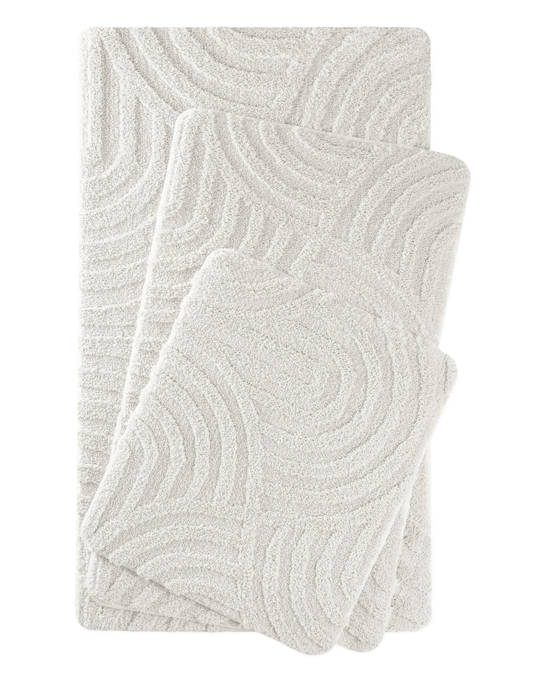 Badteppich Fiete Weiß zwei rechteckige Matten übereinander gelegt, Draufsicht mit geometrischem Reliefmuster