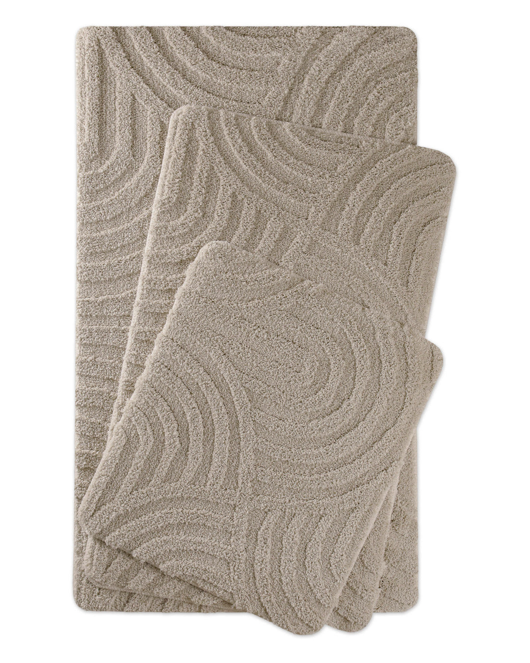 Badteppich Fiete Grau zwei rechteckige Matten übereinander gelegt, Draufsicht mit geometrischem Reliefmuster