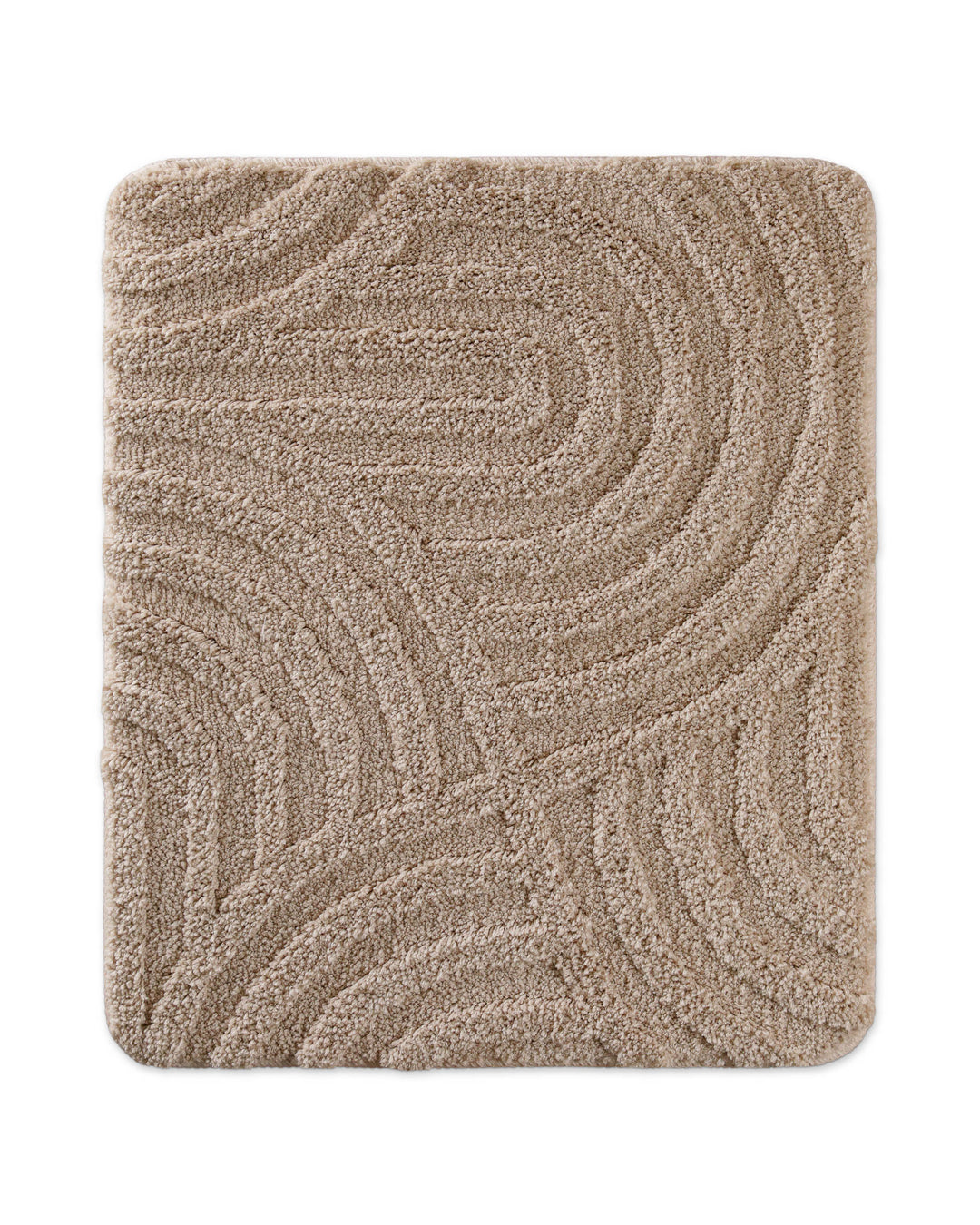 Badteppich Fiete Sand Beige rechteckig 55x65 cm, Draufsicht auf Matte mit eingeprägtem Linienmuster auf hellem Hintergrund