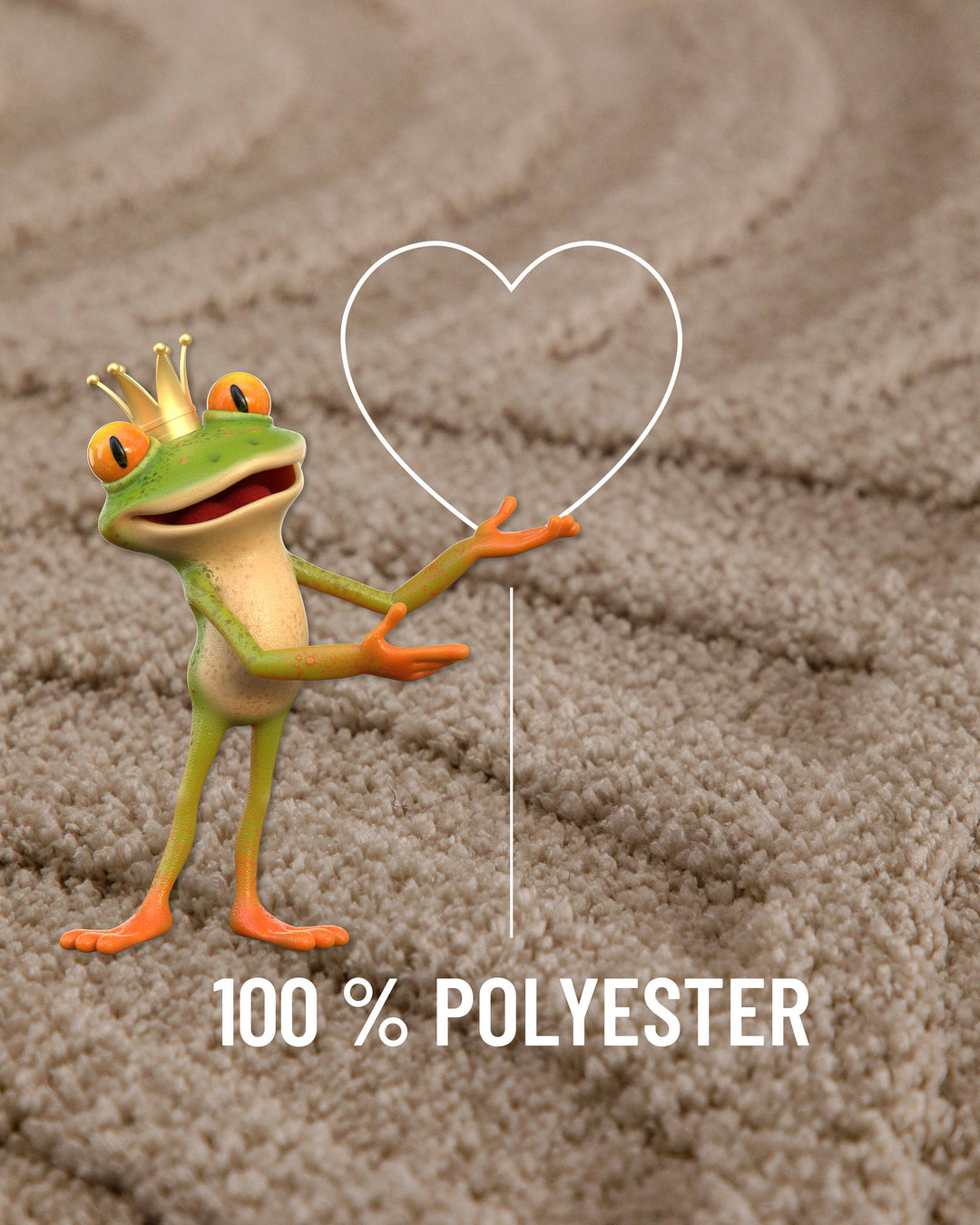 Badteppich Fiete Sand Beige Detailaufnahme Flor mit Einblendung Materialhinweis 100 Prozent Polyester