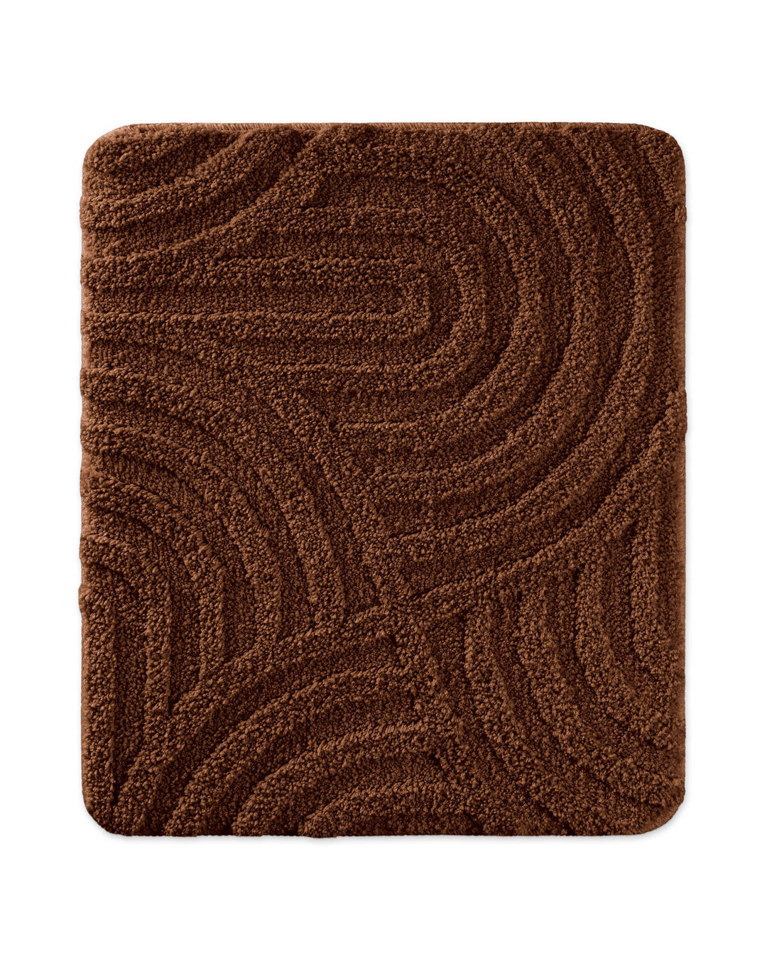 Badteppich Fiete Braun rechteckig 55x65 cm, Draufsicht auf Matte mit eingeprägtem Linienmuster auf hellem Hintergrund