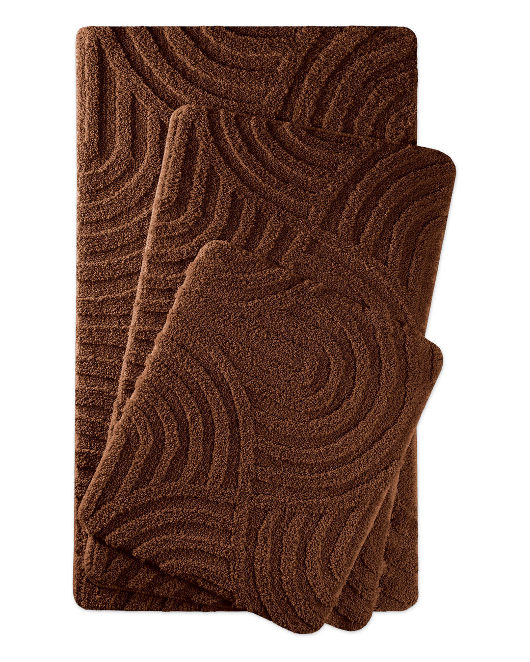 Badteppich Fiete Braun zwei rechteckige Matten übereinander gelegt, Draufsicht mit geometrischem Reliefmuster