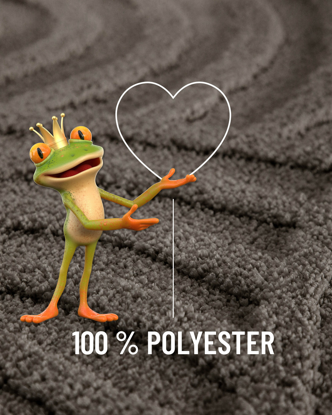 Badteppich Fiete Basalt Grau Detailaufnahme Flor mit Einblendung Materialhinweis 100 Prozent Polyester