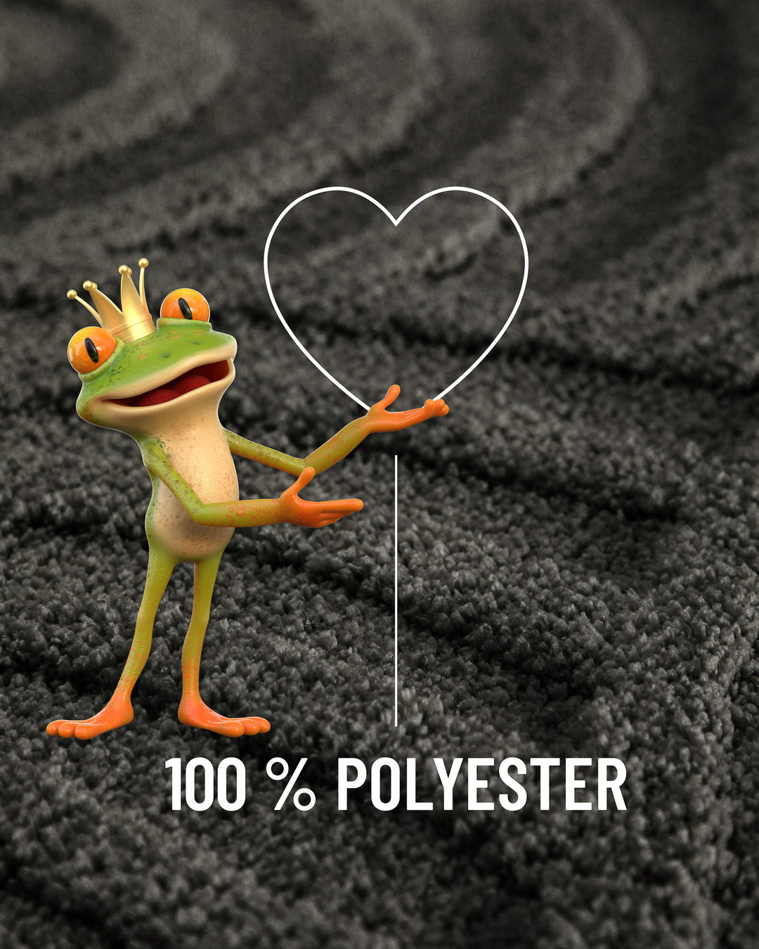 Badteppich Fiete Anthrazit Grau Nahaufnahme des Flors mit eingeblendeter Materialangabe 100 Prozent Polyester