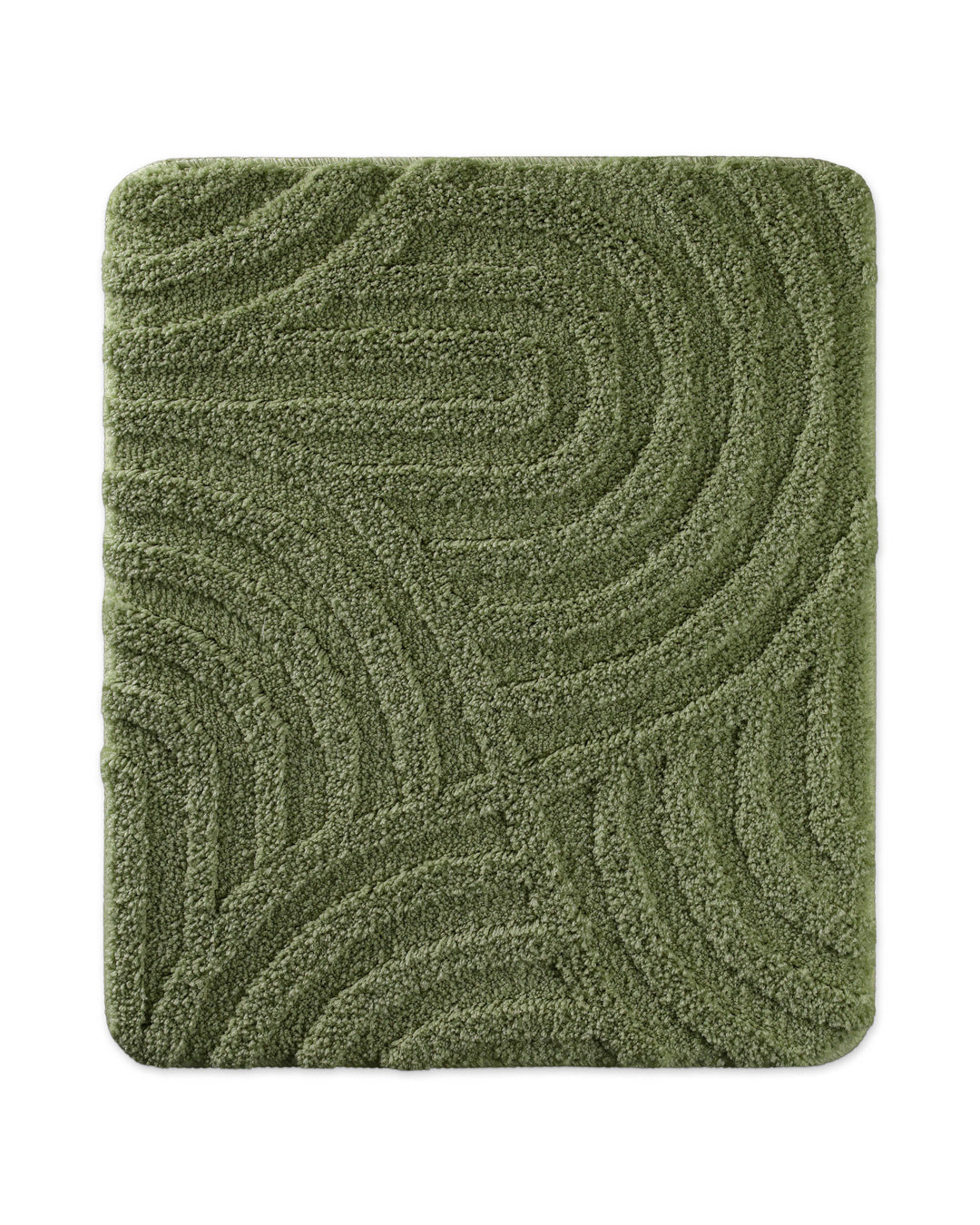 Badteppich Fiete Reseda Grün rechteckig 55x65 cm, Draufsicht auf Matte mit eingeprägtem Linienmuster auf hellem Hintergrund