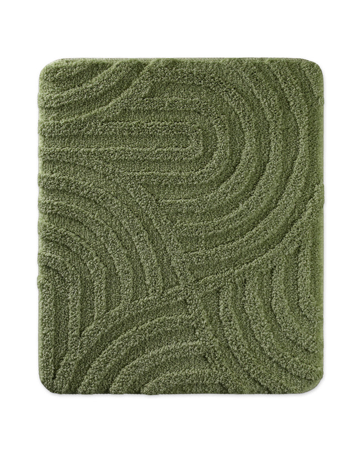 Badteppich Fiete Reseda Grün rechteckig 55x65 cm, Draufsicht auf Matte mit eingeprägtem Linienmuster auf hellem Hintergrund