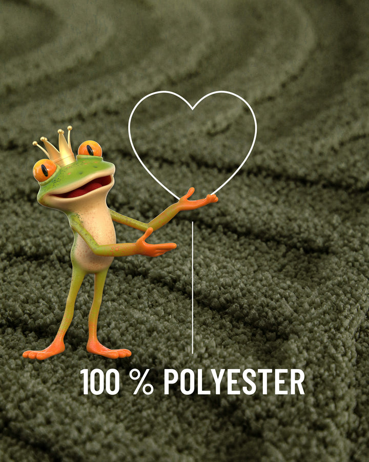 Badteppich Fiete Kiefer Grün Detailaufnahme Flor mit Einblendung Materialhinweis 100 Prozent Polyester