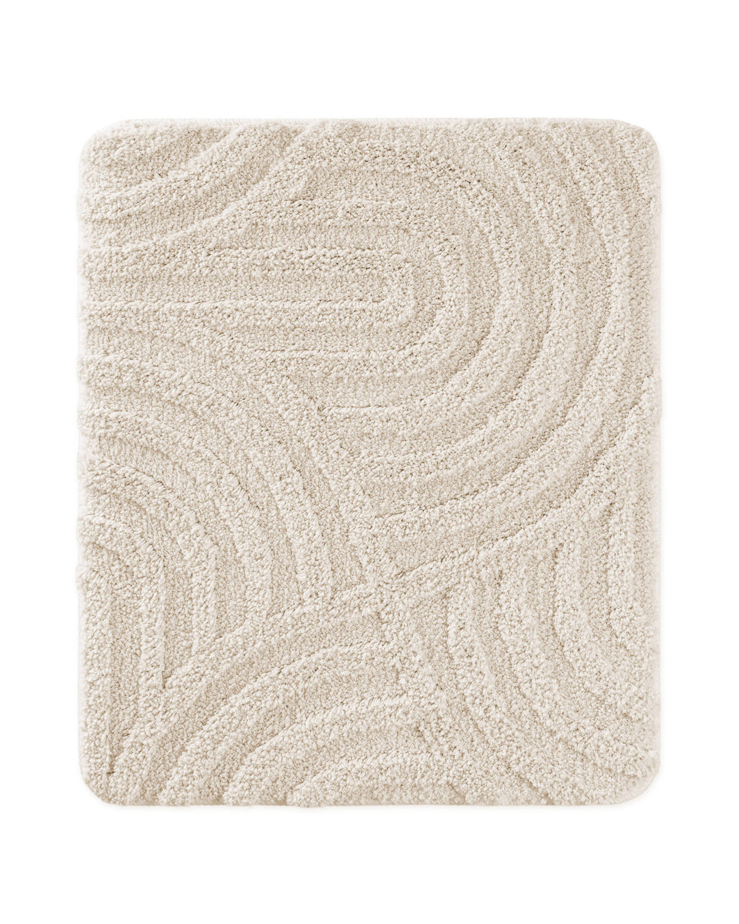 Badteppich Fiete Creme Weiß rechteckig 55x65 cm, Draufsicht auf Matte mit eingeprägtem Linienmuster auf hellem Hintergrund