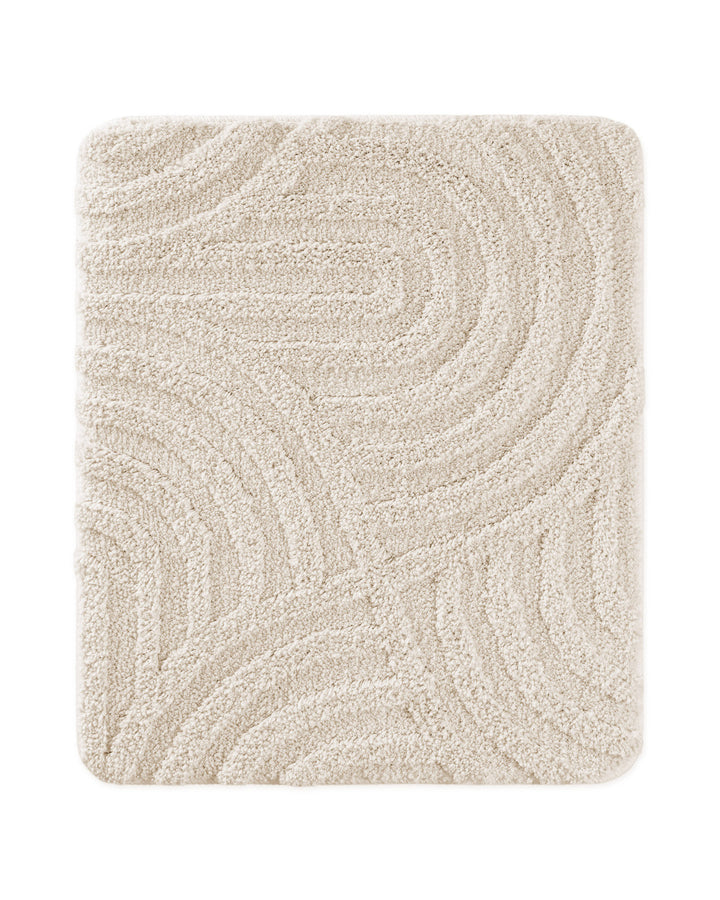 Badteppich Fiete Creme Weiß rechteckig 55x65 cm, Draufsicht auf Matte mit eingeprägtem Linienmuster auf hellem Hintergrund