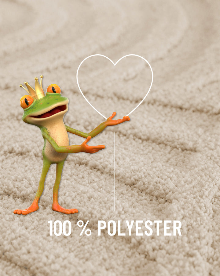 Badteppich Fiete Creme Weiß Detailaufnahme Flor mit Einblendung Materialhinweis 100 Prozent Polyester