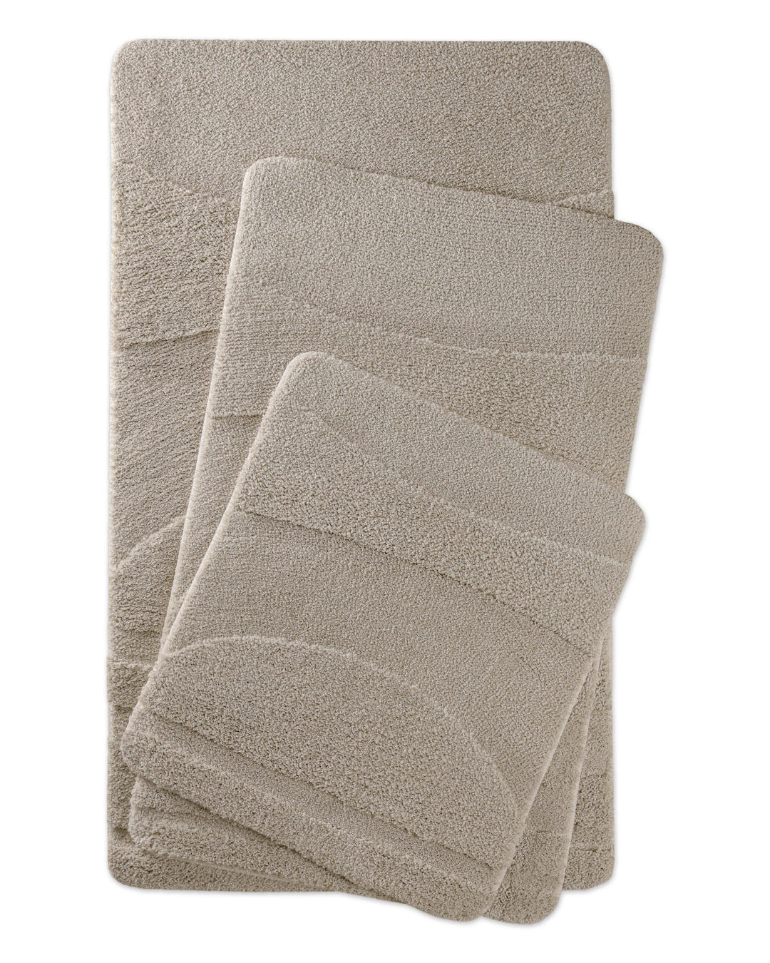 Badteppich Marc Grau zwei rechteckige Matten übereinander gelegt, Draufsicht mit geometrischem Reliefmuster