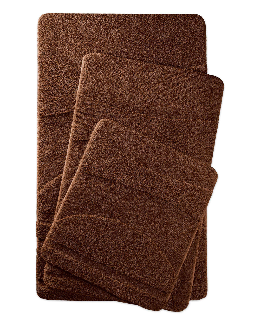 Badteppich Marc Braun zwei rechteckige Matten übereinander gelegt, Draufsicht mit geometrischem Reliefmuster