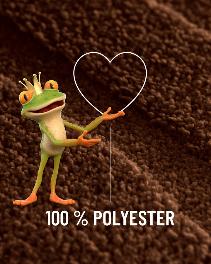 Badteppich Marc Braun Nahaufnahme des Flors mit eingeblendeter Materialangabe 100 Prozent Polyester