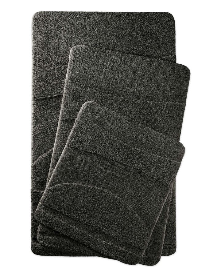 Badteppich Marc Anthrazit Grau zwei rechteckige Matten übereinander gelegt, Draufsicht mit geometrischem Reliefmuster