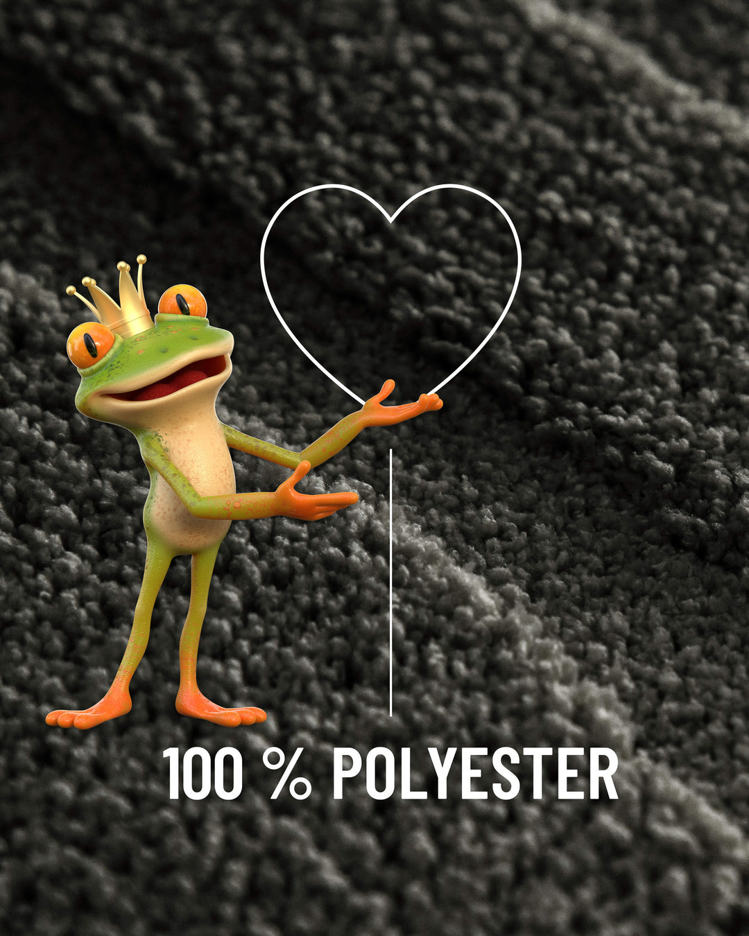 Badteppich Marc Anthrazit Grau Detailaufnahme Flor mit Einblendung Materialhinweis 100 Prozent Polyester