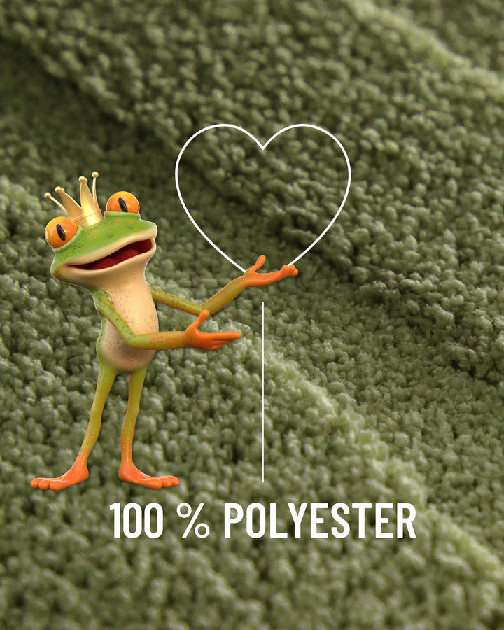 Badteppich Marc Reseda Grün Detailaufnahme Flor mit Einblendung Materialhinweis 100 Prozent Polyester