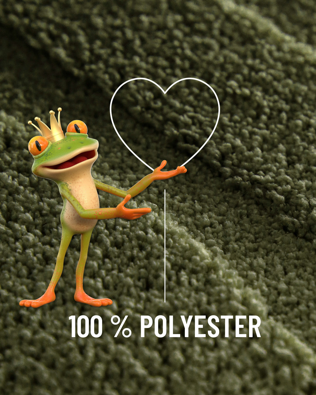 Badteppich Marc Kiefer Grün Detailaufnahme Flor mit Einblendung Materialhinweis 100 Prozent Polyester