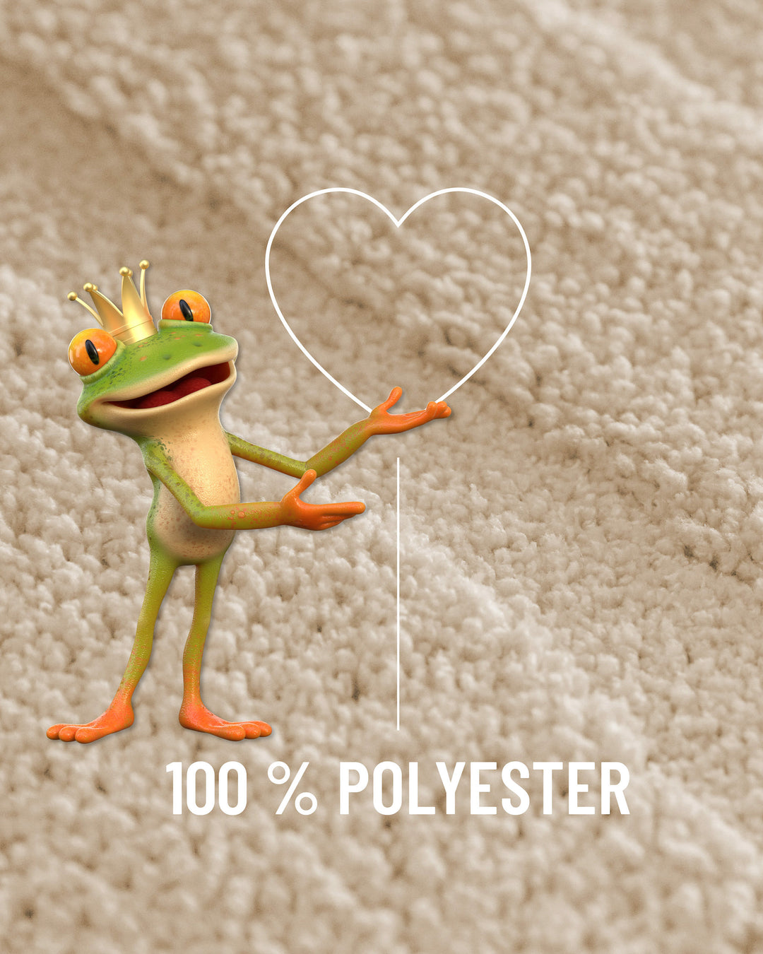 Badteppich Marc Creme Weiß Detailaufnahme Flor mit Einblendung Materialhinweis 100 Prozent Polyester