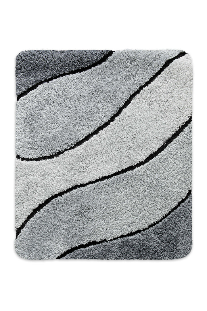 Badteppich Monte Cavo in der kleinen quadratischen Größe 55x65 cm in Grau mit Wellenmuster, Draufsicht auf weißem Hintergrund