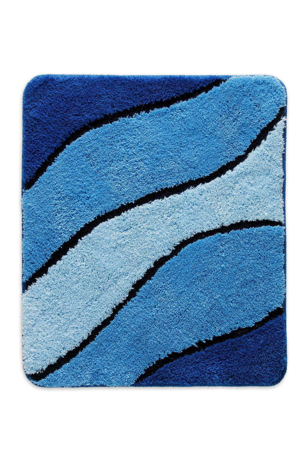 Badteppich Monte Cavo in der kleinen quadratischen Größe 55x65 cm in Blau mit Wellenmuster, Draufsicht auf weißem Hintergrund