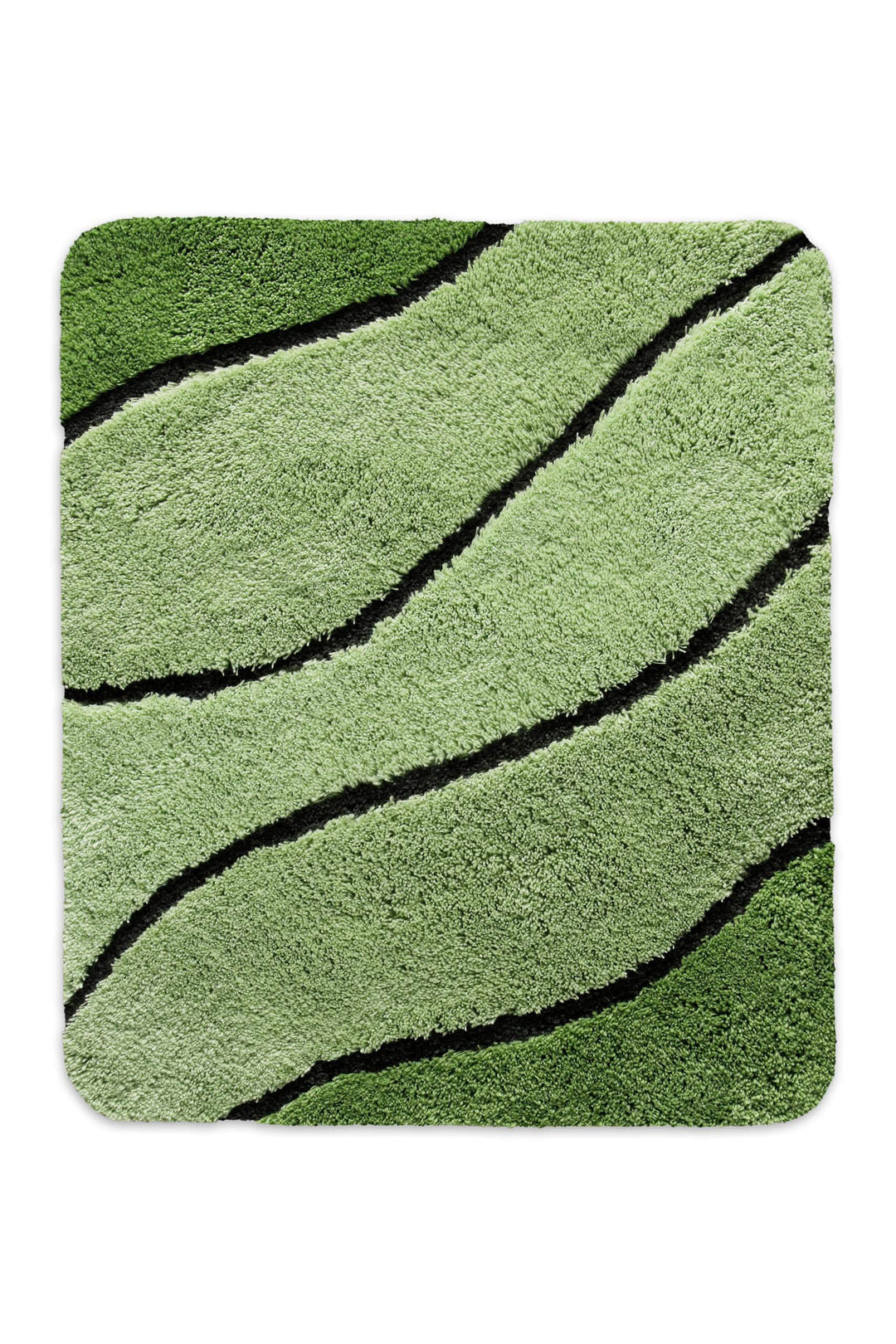 Badteppich Monte Cavo in der kleinen quadratischen Größe 55x65 cm in Grün mit Wellenmuster, Draufsicht auf weißem Hintergrund