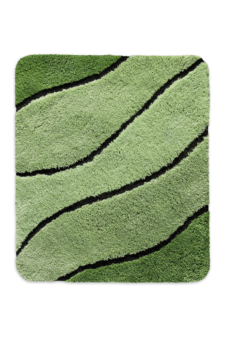 Badteppich Monte Cavo in der kleinen quadratischen Größe 55x65 cm in Grün mit Wellenmuster, Draufsicht auf weißem Hintergrund