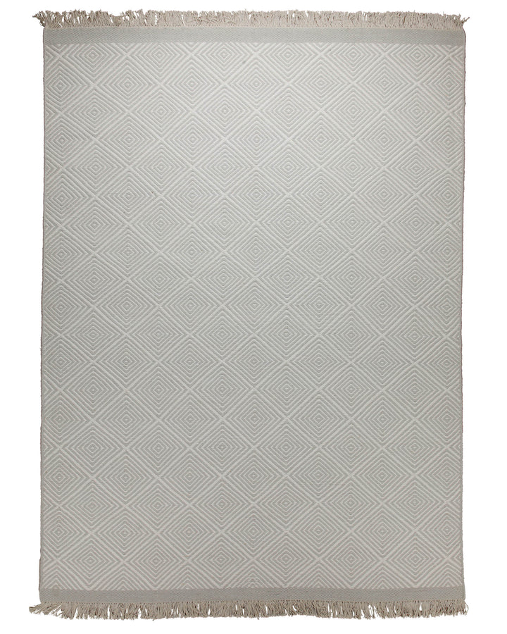 Handwebteppich Wolle Rautenmuster creme 160x230 cm – Produktfoto auf weißem Hintergrund