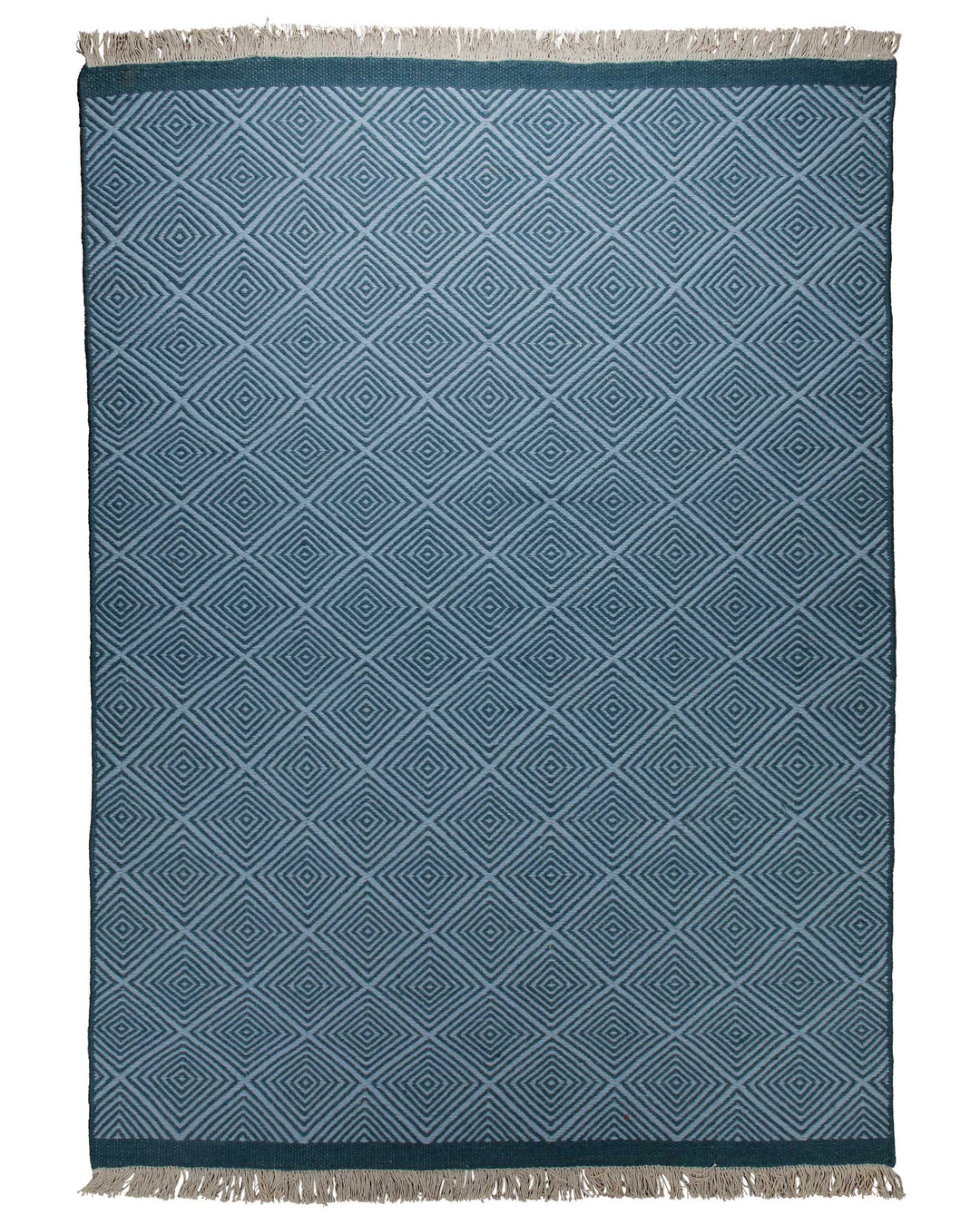 Handwebteppich Wolle Rautenmuster blau 160x230 cm – Gesamtansicht freigestellt