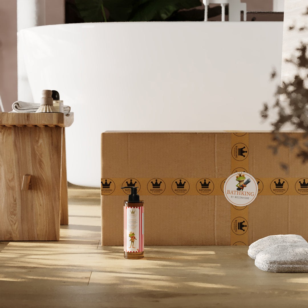 Ginseng Handseife mit Frosch Etikett vor einem Karton