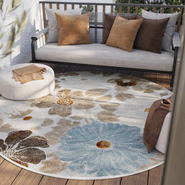 Beach Flower Outdoor beige Kurzflor rund