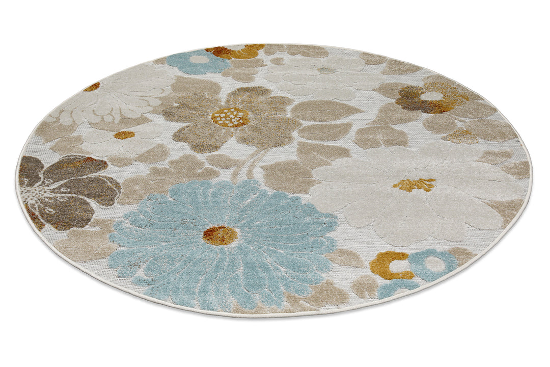 Beach Flower Outdoor beige Kurzflor rund