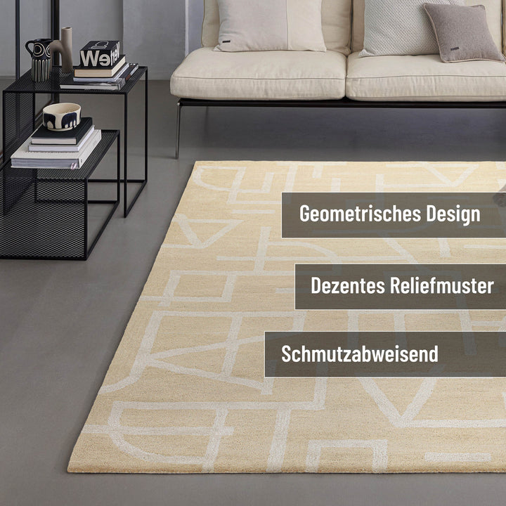 Kurzflor Teppich aus Schurwolle Sand Beige "Beatrice" WECONhome