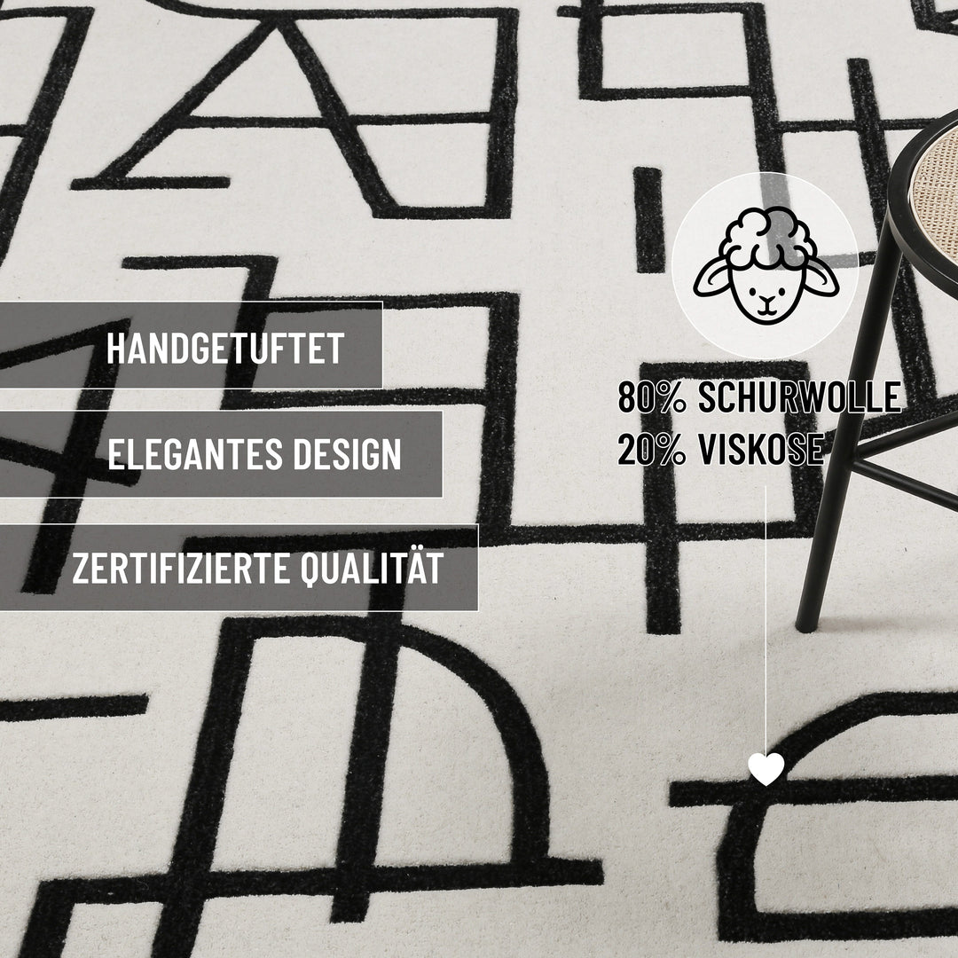 Kurzflor Teppich aus Schurwolle Creme Weiß "Beatrice" WECONhome