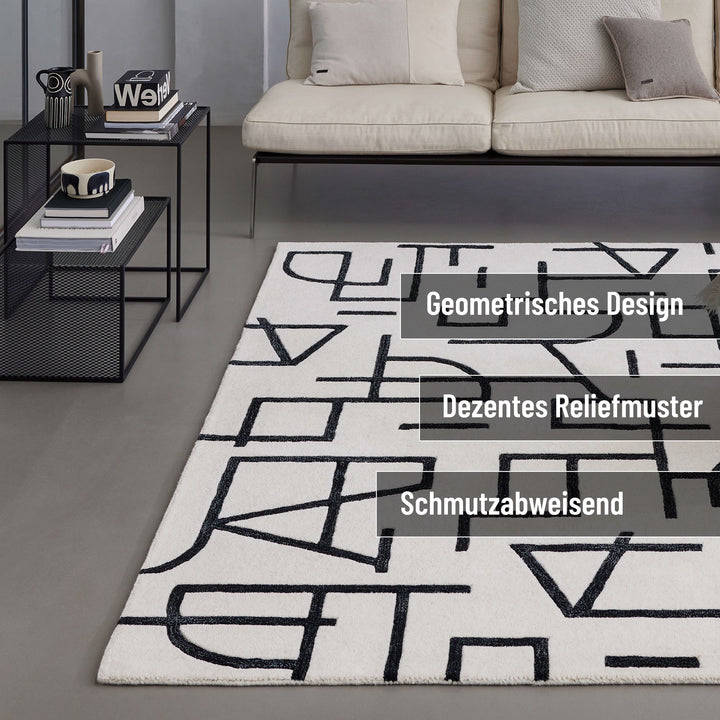 Kurzflor Teppich aus Schurwolle Creme Weiß "Beatrice" WECONhome