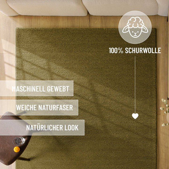 Kurzflor Teppich Castello One Oliv Grün
