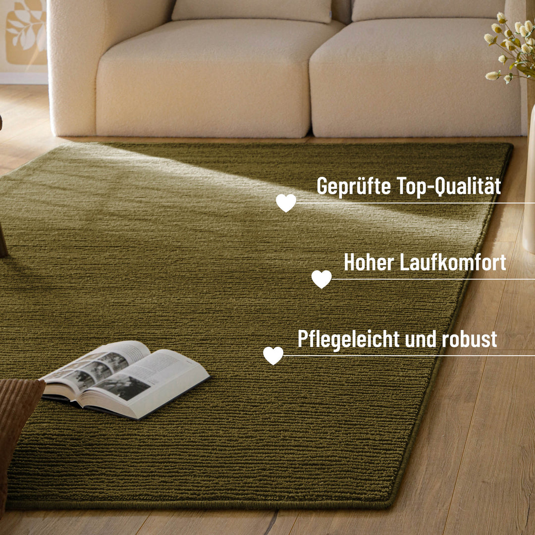 Kurzflor Teppich Schurwolle Oliv Grün Castello ONE jetzt kaufen