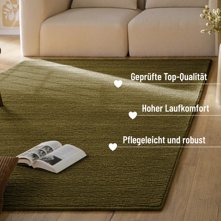 Kurzflor Teppich Castello One Oliv Grün